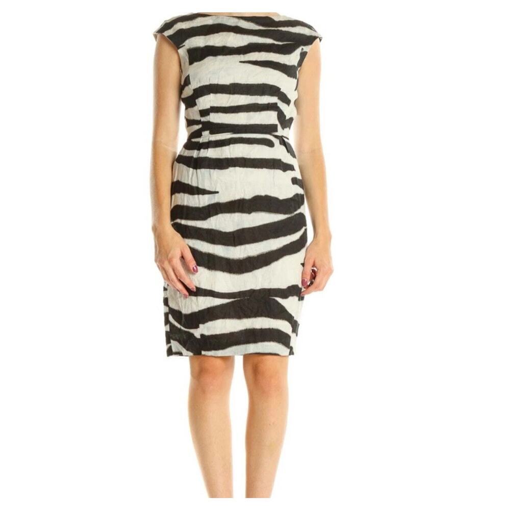 Banana Republic Black White Zebra Print Linen Dress Size 0